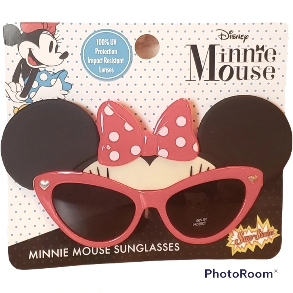 NWT! DISNEY Minnie Mouse Ears Sunglasses Red Polka Dot Bow 100% UV Protection